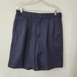 Haggar Shorts Men 34 Blue Pleat Microfiber Lightweight Expandable Waist Uniform